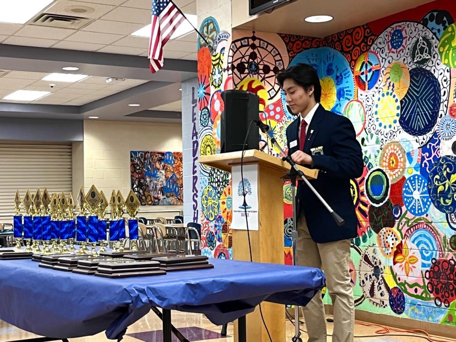 FBLA State Vice President of District 3N Zongyuan Li speaking at the Spring District Meeting (SDM).