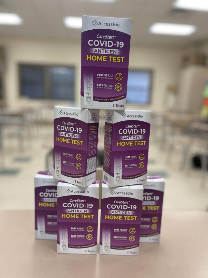 Covid-19 testing kits were sent home with every student on February 17.