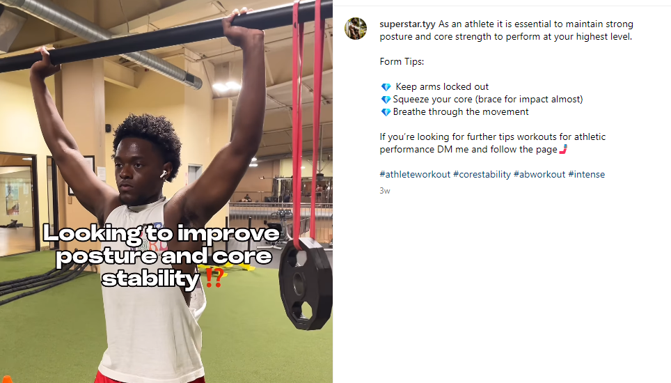 A screenshot from Tyler Daniels fitness based Instagram. 